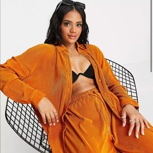 ASOS South Beach plisse oversized beach shirt co ord in high shine copper